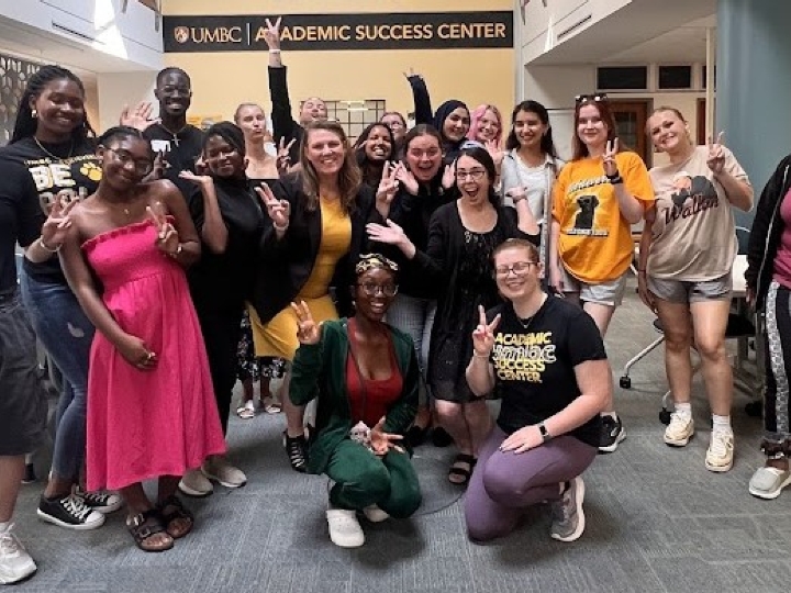 Group picture of below the Academic Success Center sign